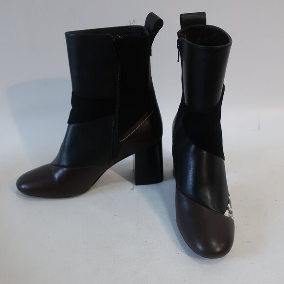 Womens See By Chloe "Tyra Patchwork" Black, Brown Suede Leather Midi Boots 39/9 - Picture 1 of 11